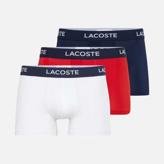 Lacoste Boxer Trunk Algodón Elastico Paquete de 3 Wht/Rd/Blu