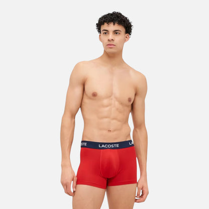 Lacoste Boxer Trunk Algodón Elastico Paquete de 3 Wht/Rd/Blu