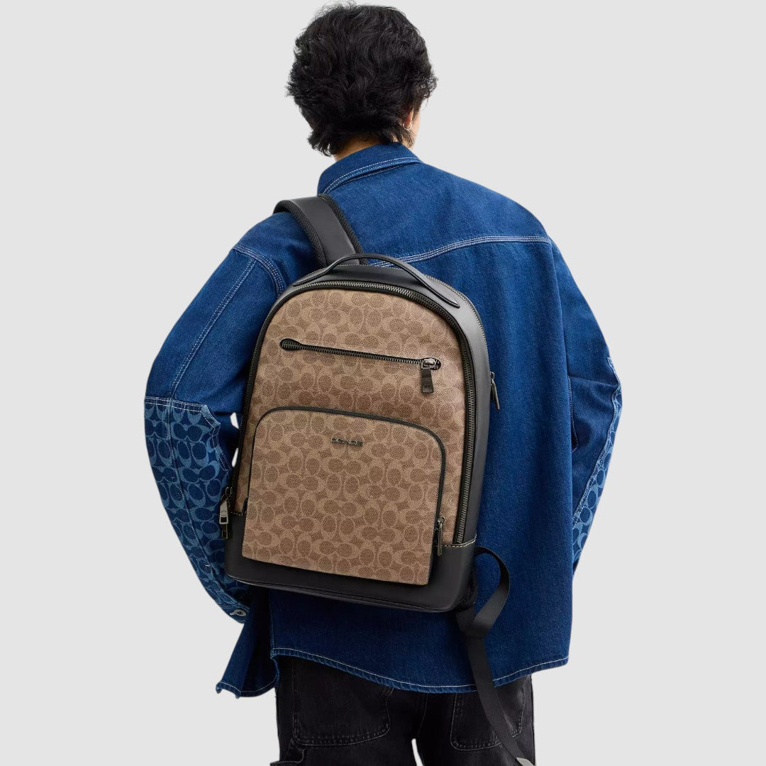 Coach Mochila Ethan In Signature Canvas Tan/Blk