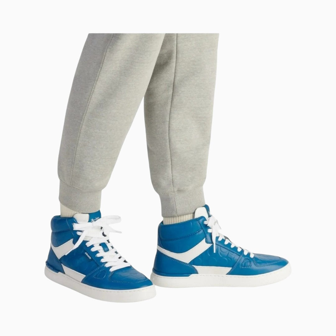 Coach Tenis Bota Clip Court High Top In Signature Blu/Wht