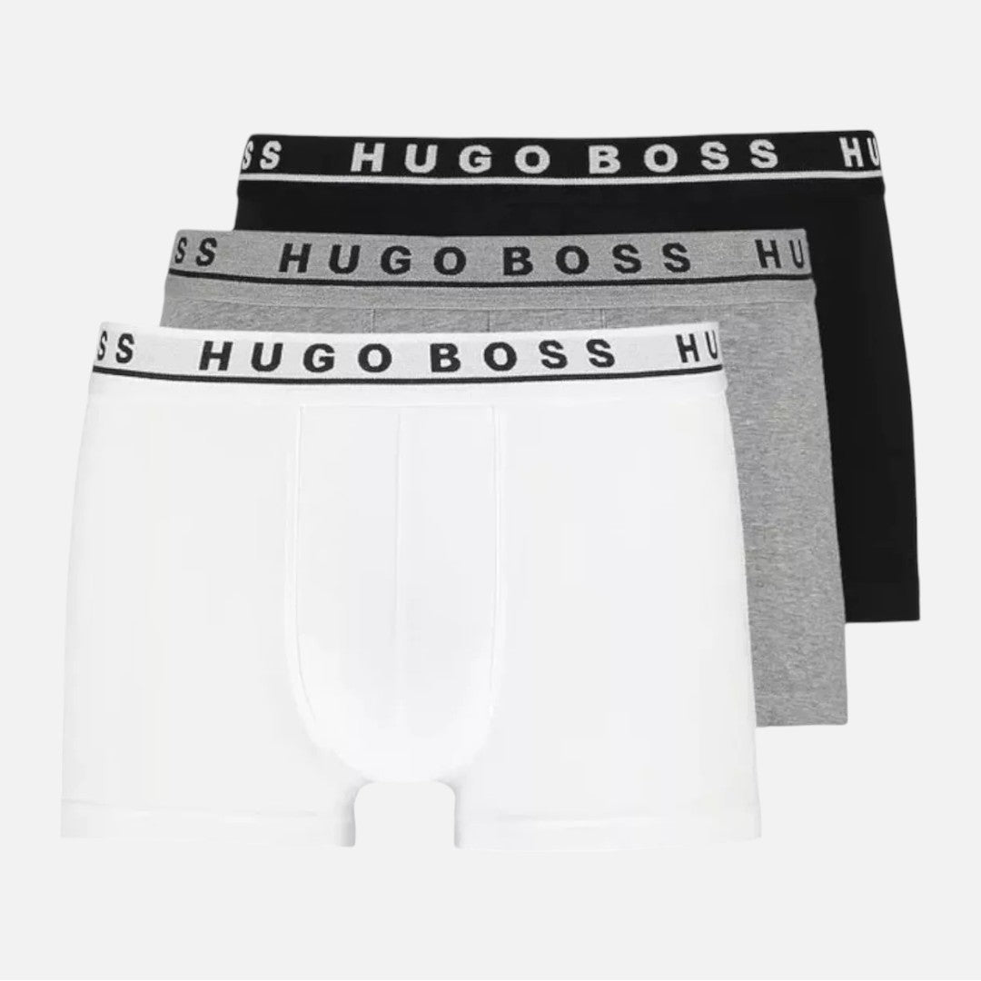 Hugo Boss Boxer Trunk de Algodón Elástico 3 Pack Wht/Gry/Blk