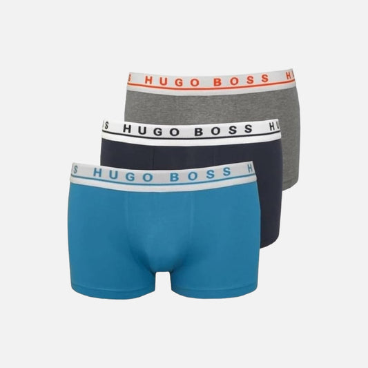 Hugo Boss Boxer Trunk de Algodón Elástico 3 Pack - Blu/Blk/Gry