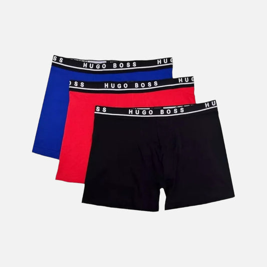 Hugo Boss Boxer Brief de Algodón Elástico 3 Pack Blk/Rd/Blu